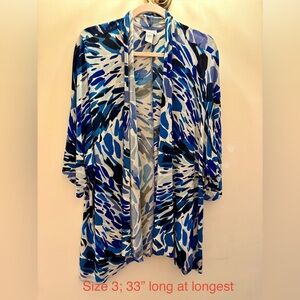 Chico's Blue White Black Print Open Cardigan Topper Size 3